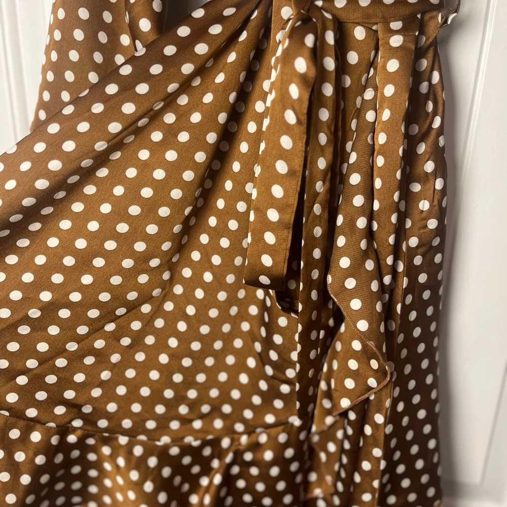 Missguided + Tan Polka Dot A-Line dress